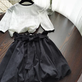 Women 2 Piece Shorts Set Summer Hollow Out Kintting Pullover+high Waist Short Pant With Sashes Casual Streetwear Female Set
Women 2 Piece Shorts Set Summer Hollow Out Kintting Pullover+high Waist Short Pant With Sashes Casual Streetwear Female Set
