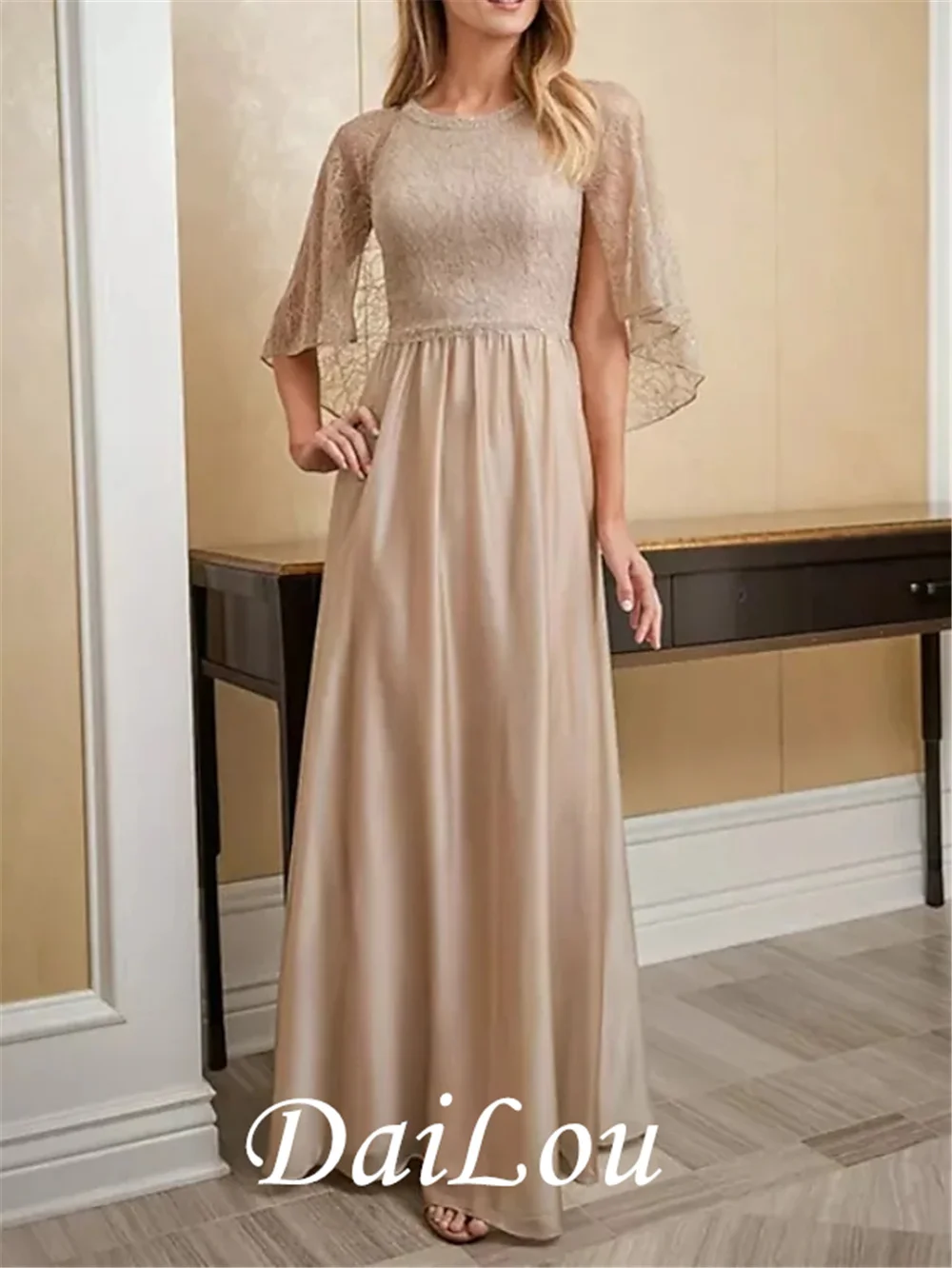 A-Line Mother of the Bride Dress Elegant Jewel Neck Floor Length Chiffon Lace Half Sleeve with Beading 2021
A-Line Mother of the Bride Dress Elegant Jewel Neck Floor Length Chiffon Lace Half Sleeve with Beading 2021