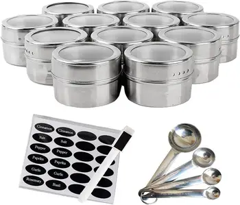 Stainless Steel Magnetic Spice Tins: 12-Piece Round Set with Shaker Lids for Herbs & Seasonings + BONUS 4 Measuring Spoons
Stainless Steel Magnetic Spice Tins: 12-Piece Round Set with Shaker Lids for Herbs & Seasonings + BONUS 4 Measuring Spoons