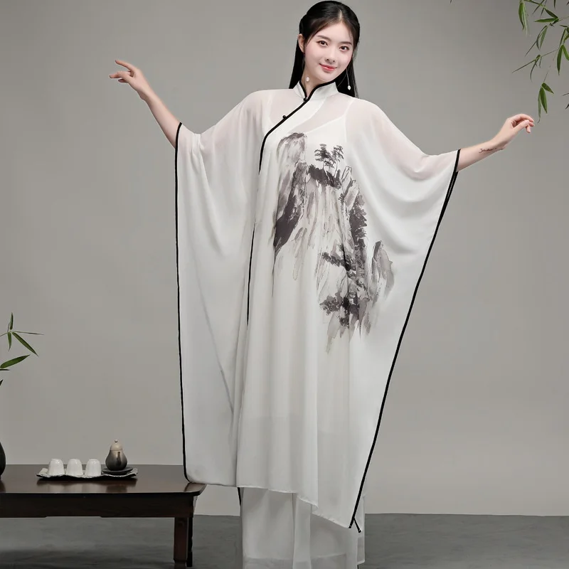 Traditional Chinese Women Satin Blouses Tops Yoga Set Wide Leg Pants Retro Cheongsam Tai Chi Uniform Breathable Casual Hanfu 
Traditional Chinese Women Satin Blouses Tops Yoga Set Wide Leg Pants Retro Cheongsam Tai Chi Uniform Breathable Casual Hanfu