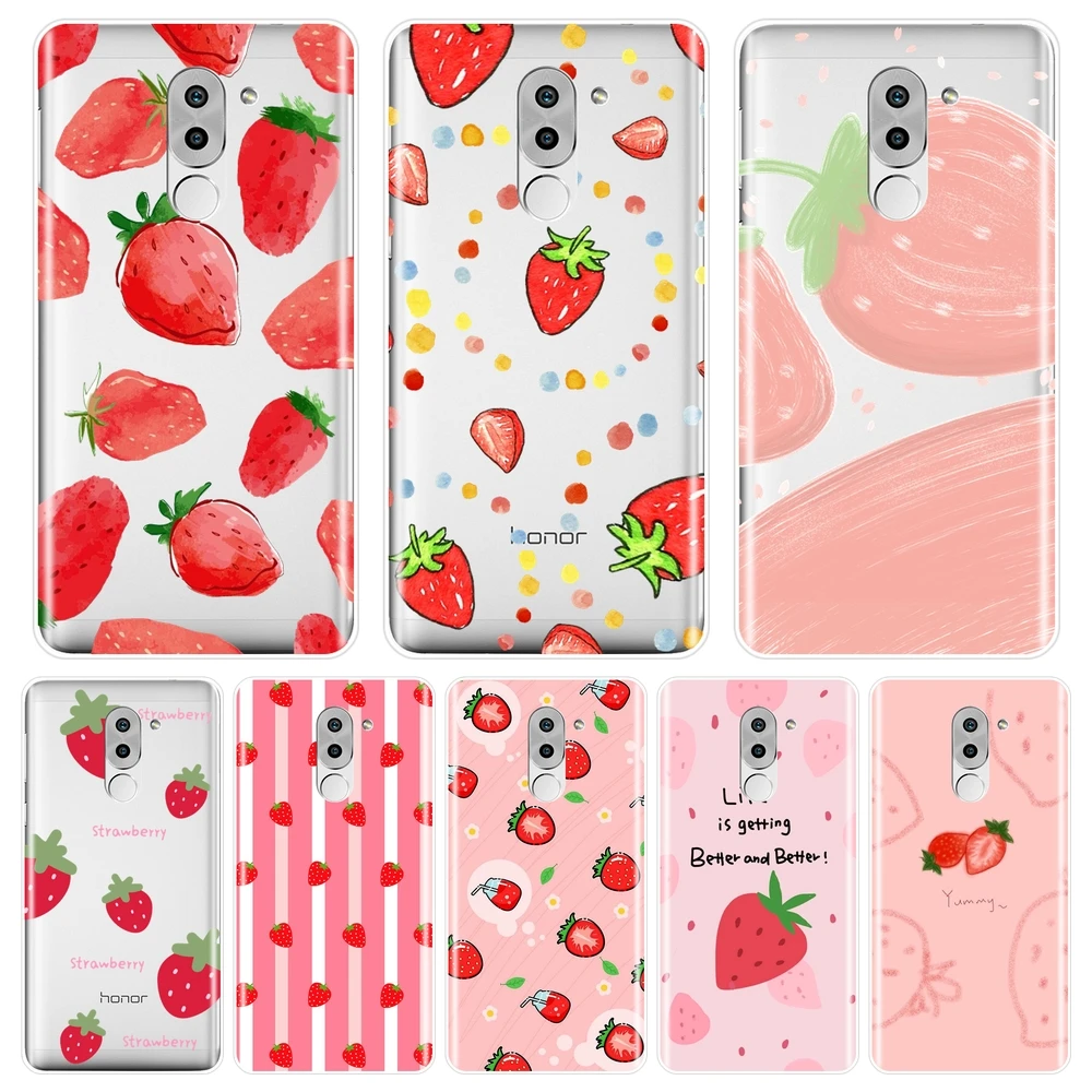 TPU Soft Phone Case Silicone For Huawei Honor 6 5A 4X 5X 6X Pink Strawberry Japanese Back Cover 6A 4C 5C 6C Pro | Мобильные телефоны