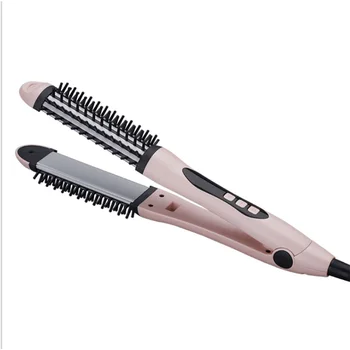 

Heated Styling Curling Iron Brush 3-in-1 Ceramic 1 inch Ionic Hair Curler Straightener Anti-Scald Nylon Bristles FREE Travel Pou