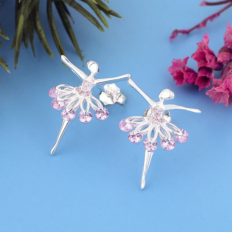 Fashion 925 Sterling Silver Dazzling Pink CZ Beauty Dancer Stud Earrings for Women Sterling Silver Girl Earrings Jewelry Gift
Fashion 925 Sterling Silver Dazzling Pink CZ Beauty Dancer Stud Earrings for Women Sterling Silver Girl Earrings Jewelry Gift
