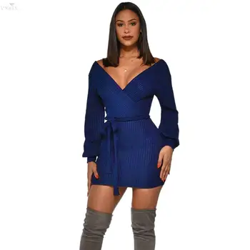 Women Dresses New Winter Mini Dress Solid Color Deep V Neck Full Sleeve Sexy Backless Night Clubwear Sheath Sashes Party Dresses
Women Dresses New Winter Mini Dress Solid Color Deep V Neck Full Sleeve Sexy Backless Night Clubwear Sheath Sashes Party Dresses