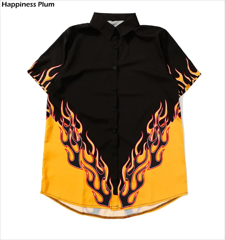 Harajuku Style Flame Short Sleeve Blouse Turn-down Collar Loose Plus Size Blusas Mid-Long Shirt
Harajuku Style Flame Short Sleeve Blouse Turn-down Collar Loose Plus Size Blusas Mid-Long Shirt