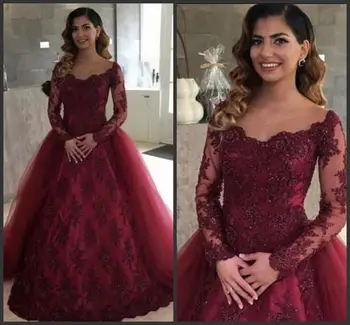 2019 Robe de soiree burgundy lace appliques ball gown prom dresses long sleeve princess puffy beaded african stylish prom gowns
2019 Robe de soiree burgundy lace appliques ball gown prom dresses long sleeve princess puffy beaded african stylish prom gowns
