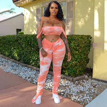 Tie Dye Print 2 Piece Set Women Streetwear Stacked Pants And Crop Top Split Matching Sets Off Shoulder Club Outfits
Tie Dye Print 2 Piece Set Women Streetwear Stacked Pants And Crop Top Split Matching Sets Off Shoulder Club Outfits