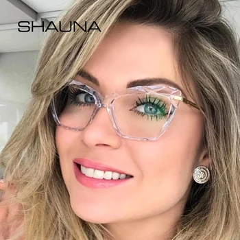 SHAUNA Spring Hinge Unique Faceted Eyeglasses Frame Women Transparent Cat Eye Glasses UV400
SHAUNA Spring Hinge Unique Faceted Eyeglasses Frame Women Transparent Cat Eye Glasses UV400