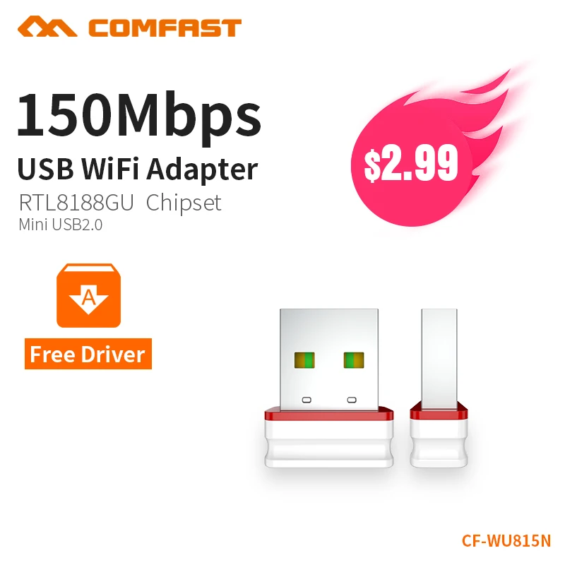 COMFAST Wifi Adapter Mini Wireless Network Card 150Mbps AP Function 2.4G Windows PC Receiver Wifi Dongle Plug And Play CF-WU815N
COMFAST Wifi Adapter Mini Wireless Network Card 150Mbps AP Function 2.4G Windows PC Receiver Wifi Dongle Plug And Play CF-WU815N