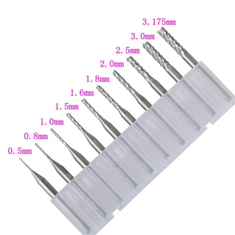10Pcs 3.175 Diameter PCB Bits Kit Set 0.8-3.175 Mm End Mill Cutter Mini Carbide Router Drill Milling Cutter Woodworking Tools
10Pcs 3.175 Diameter PCB Bits Kit Set 0.8-3.175 Mm End Mill Cutter Mini Carbide Router Drill Milling Cutter Woodworking Tools