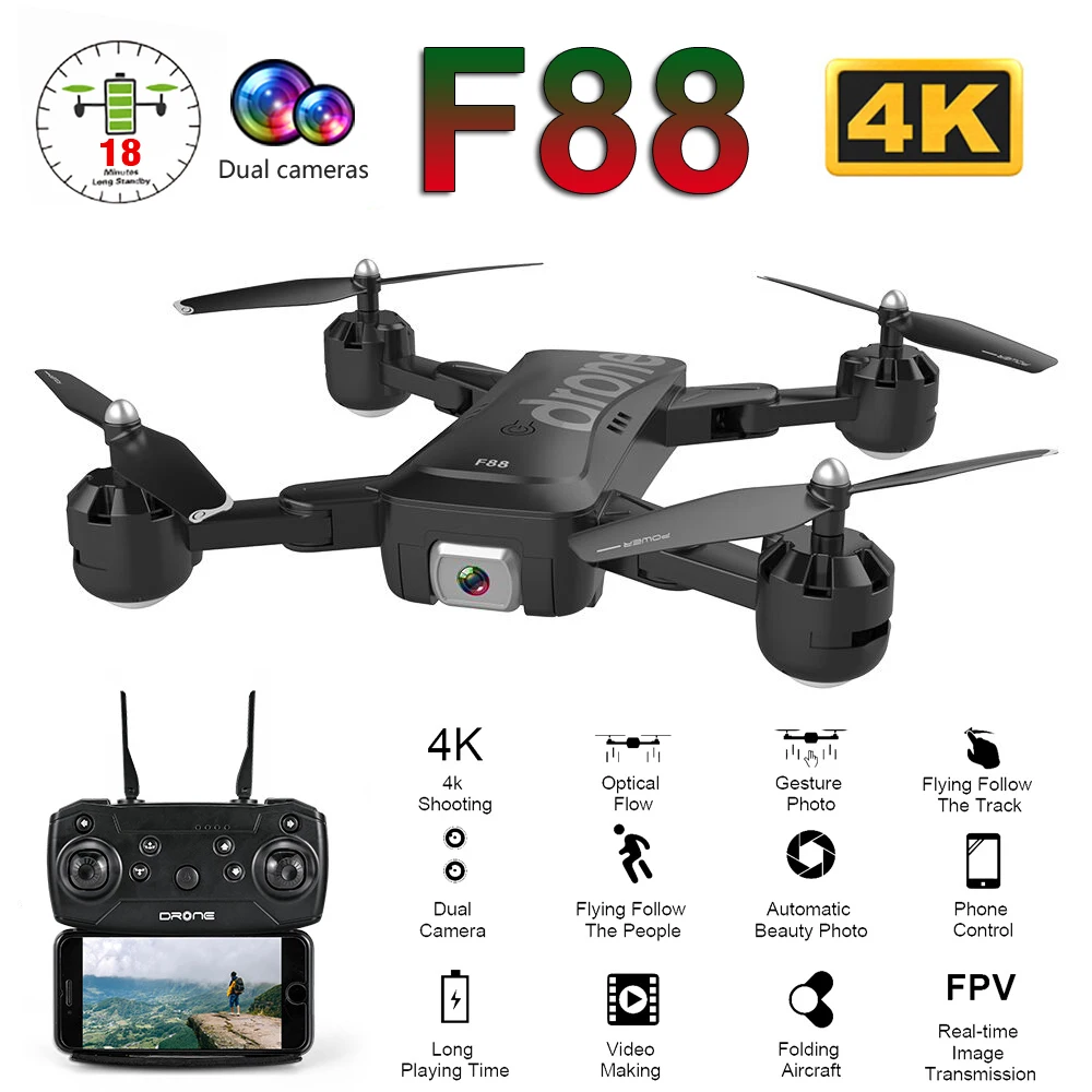 F88 Foldable Profissional Drone with 4K Camera WiFi FPV Wide-Angle Optical Flow RC Helicopter Quadrocopter Toys
F88 Foldable Profissional Drone with 4K Camera WiFi FPV Wide-Angle Optical Flow RC Helicopter Quadrocopter Toys