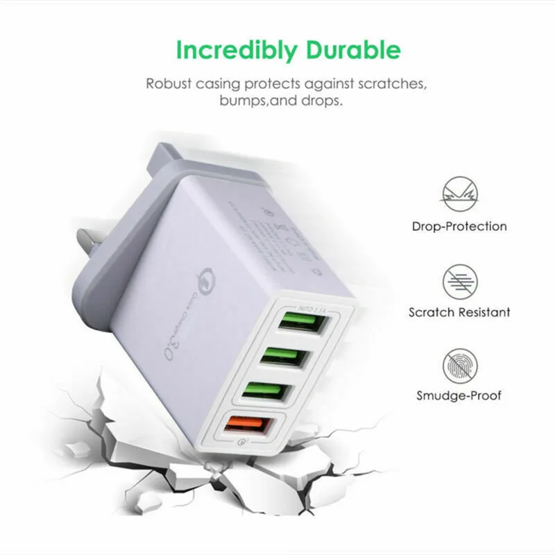 Quick Charge 3.0 Wall Phone Charger 4-Port USB Charger Fast Charging UK Plug Adapter Charger For IPhone For Xiaomi For Samsung
Quick Charge 3.0 Wall Phone Charger 4-Port USB Charger Fast Charging UK Plug Adapter Charger For IPhone For Xiaomi For Samsung