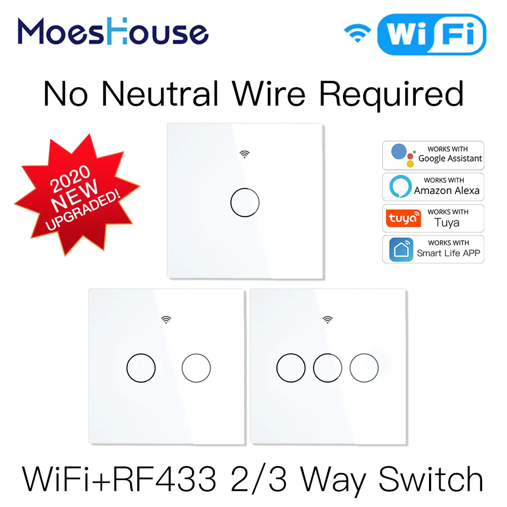 NEW WiFi Smart Light Switch RF433 No Neutral Wire Single Fire Smart Life Tuya App Control Works with Alexa Google Home 220V EU
NEW WiFi Smart Light Switch RF433 No Neutral Wire Single Fire Smart Life Tuya App Control Works with Alexa Google Home 220V EU