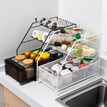 Kitchen Storage Rack Cabinet Pull-out Household Table Top Supplies Lower Sink Storage Rack DX Iron Eco-friendly 
Kitchen Storage Rack Cabinet Pull-out Household Table Top Supplies Lower Sink Storage Rack DX Iron Eco-friendly