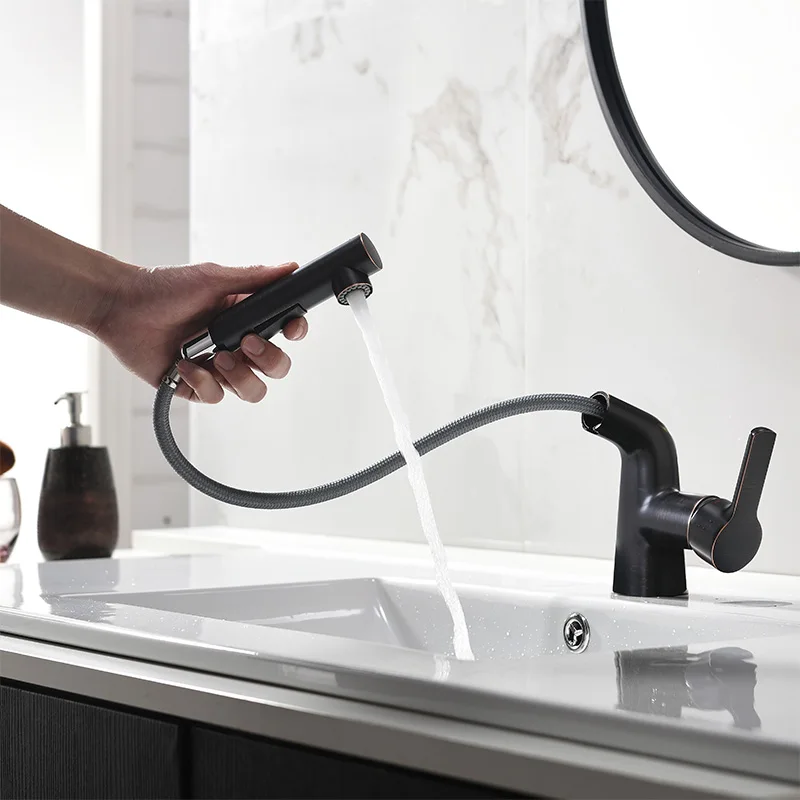 Pull-Out ORB Matte Black Copper Coating Bathroom Basin Faucet Mixer Tap Single Handle Pull-Down Art Basin Faucet
Pull-Out ORB Matte Black Copper Coating Bathroom Basin Faucet Mixer Tap Single Handle Pull-Down Art Basin Faucet