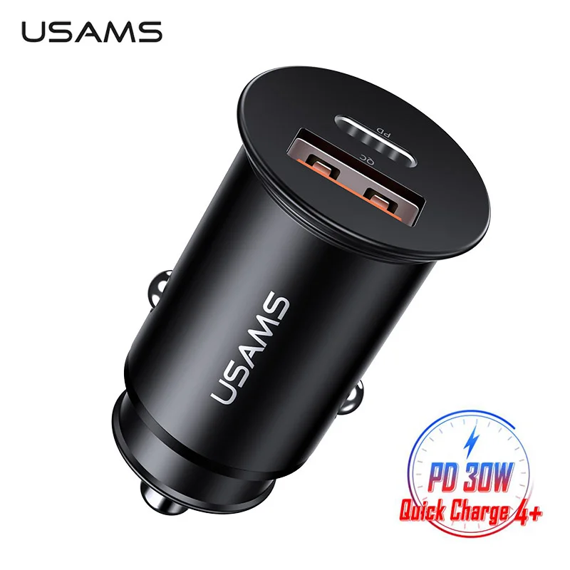 USAMS 5A PD3.0 быстрая зарядка автомобильное зарядное устройство для iPhone 30 Вт QC4.0 мини
