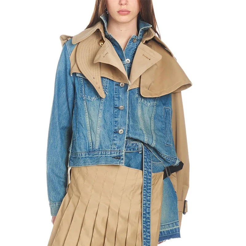 Women Denim Jacket Colorblock Spliced Asymmetric Contrast Color Jeans Jacket Women 2019 Autumn Winter Coat High Street 
Women Denim Jacket Colorblock Spliced Asymmetric Contrast Color Jeans Jacket Women 2019 Autumn Winter Coat High Street