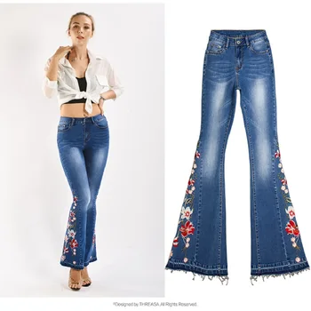 Women Flared Embroidery Jeans Women Floral Skinny Denim Pants Woman Plus Size Wide Leg Jeans F804 
Women Flared Embroidery Jeans Women Floral Skinny Denim Pants Woman Plus Size Wide Leg Jeans F804