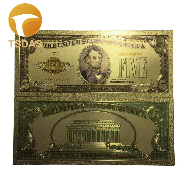 Банкноты из 24-каратного золота разноцветные банкноты с золотым покрытием на 5