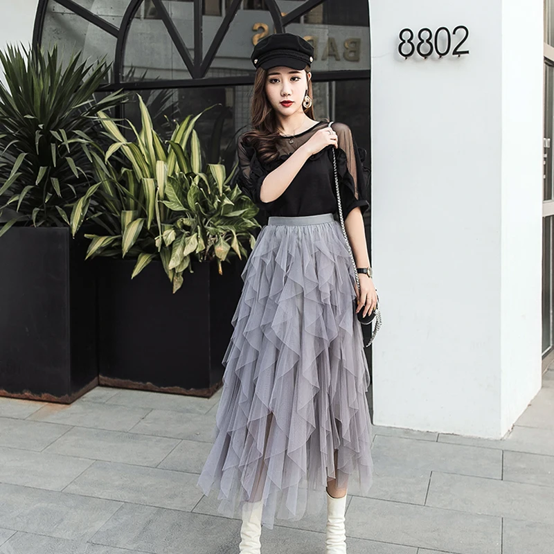 Fashion Women Clothing 2019 Autumn Korean Version of The Elastic Waist Mesh Stitching Irregular Long Section High Waist Skirt
Fashion Women Clothing 2019 Autumn Korean Version of The Elastic Waist Mesh Stitching Irregular Long Section High Waist Skirt