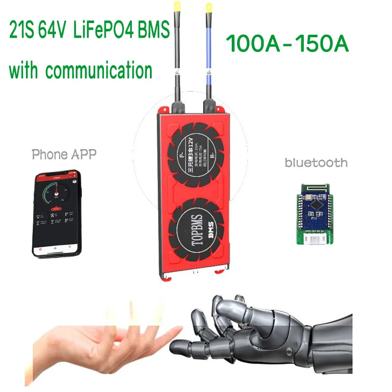 21S 64V LiFePo4 BMS 100A150A with Bluetooth RS485 CANbus NTC Display UART used for LiFePo4 Batteries 3.2V connected in 21 series
21S 64V LiFePo4 BMS 100A150A with Bluetooth RS485 CANbus NTC Display UART used for LiFePo4 Batteries 3.2V connected in 21 series