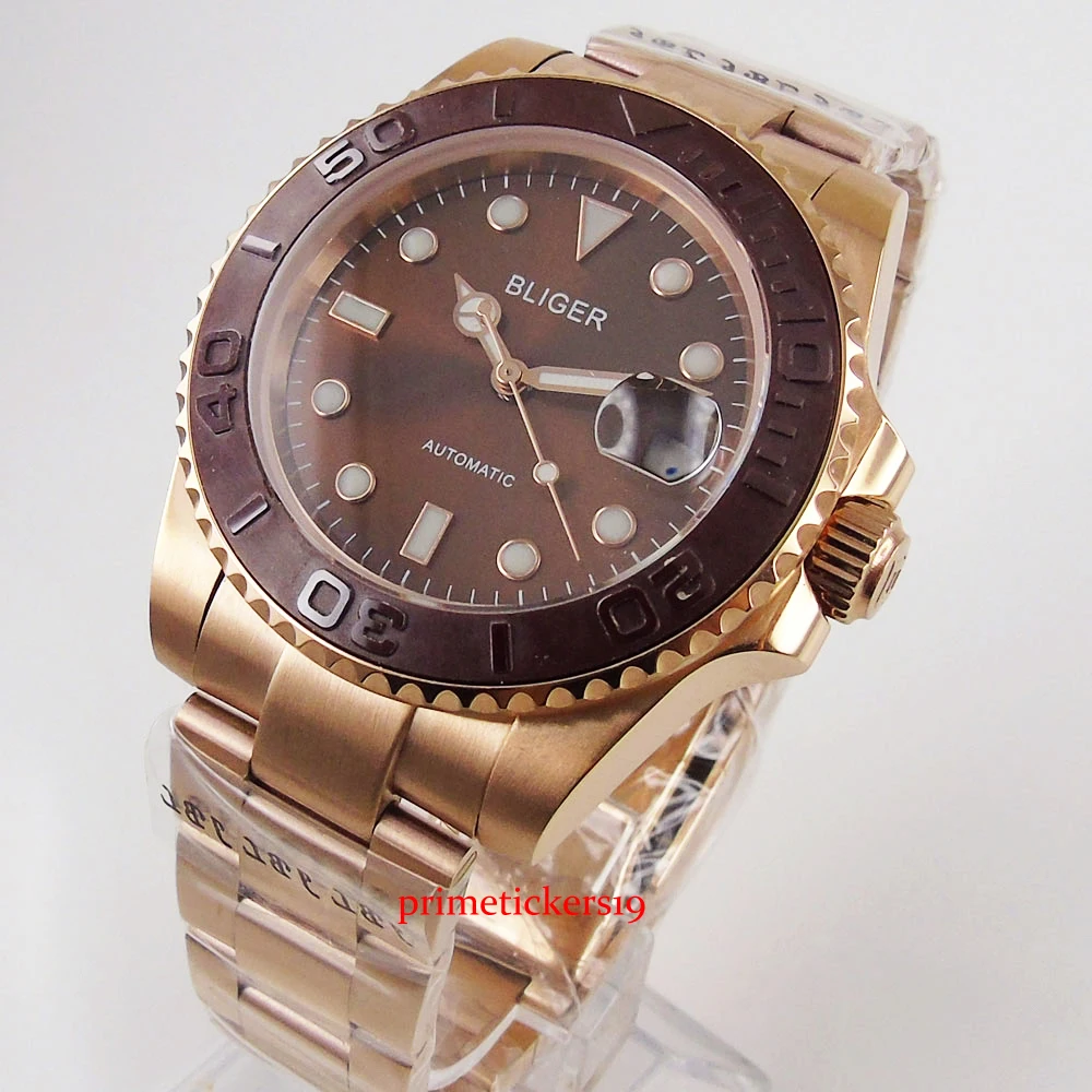 40mm BLIGER Luxury Rose Gold strap Brown Dial Date Indicator MIYOTA 8215 PT5000 Mechanical Automatic Men's Watch With Magnifier
40mm BLIGER Luxury Rose Gold strap Brown Dial Date Indicator MIYOTA 8215 PT5000 Mechanical Automatic Men's Watch With Magnifier