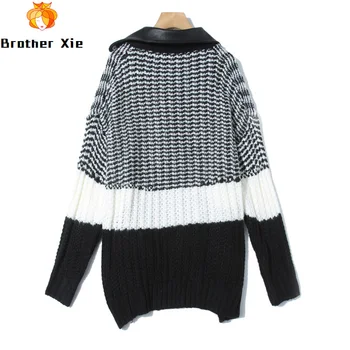 2020 New Women Knitted Sweater Patchwork Faux Soft Leather Loose Jackets Cardigan Coat Autumn Winter Turndown Collar Outwear
2020 New Women Knitted Sweater Patchwork Faux Soft Leather Loose Jackets Cardigan Coat Autumn Winter Turndown Collar Outwear