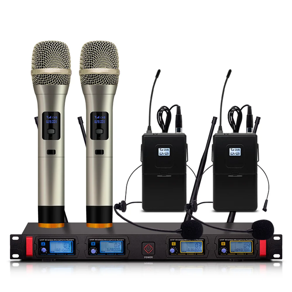 Professional wireless microphone system 4 channel fixed frequency dynamic display 2 handheld 2 headset wireless microphone
Professional wireless microphone system 4 channel fixed frequency dynamic display 2 handheld 2 headset wireless microphone
