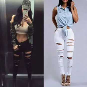 New Women Fashion Trend Denim Pants Skinny High Waist Jeans Holes Knee Pencil Pant Stretch Pants Ripped Female Jeans Black White
New Women Fashion Trend Denim Pants Skinny High Waist Jeans Holes Knee Pencil Pant Stretch Pants Ripped Female Jeans Black White