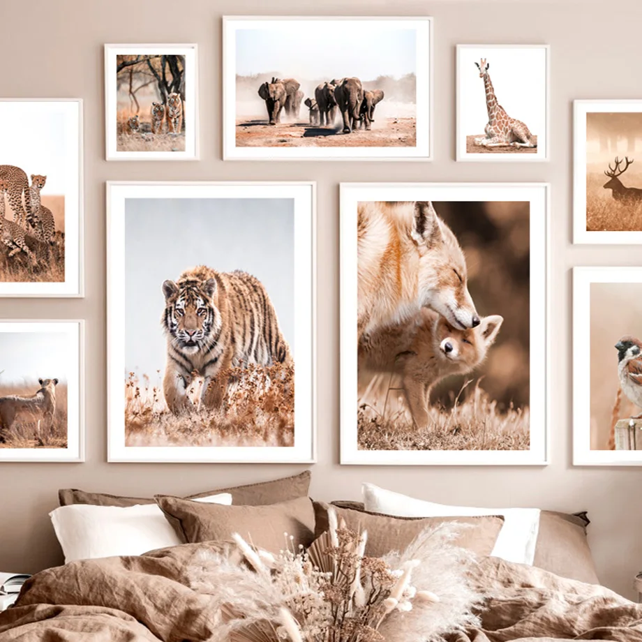 Sika олень лев леопард слон лиса Воробей Жираф настенная живопись холст картина