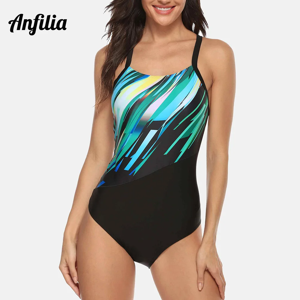 

Anfilia Women's One Piece Sports Swimwear Athlete Sport Swimsuit Bikini Beach Wear Bathing Suit