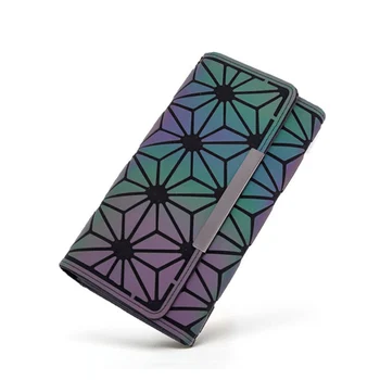 

Brand Design Women Long Wallets Purse Geometry Holographic Luminous Clutch Female Phone Bag Three Fold Card Holder Carteira