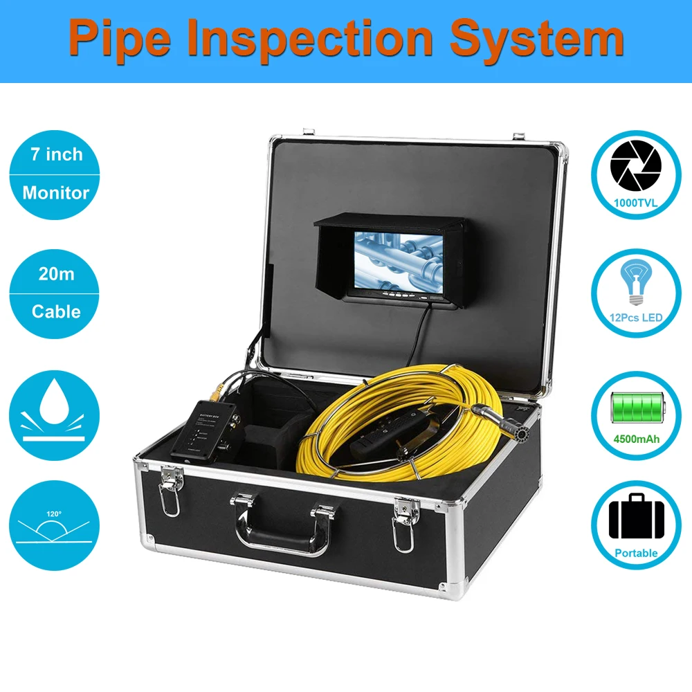 20M Cable Waterproof 1000TVL 23mm Lens Plumbing Industrial Endoscope 7" LCD Drain Pipe Sewer Inspection Camera System
20M Cable Waterproof 1000TVL 23mm Lens Plumbing Industrial Endoscope 7" LCD Drain Pipe Sewer Inspection Camera System