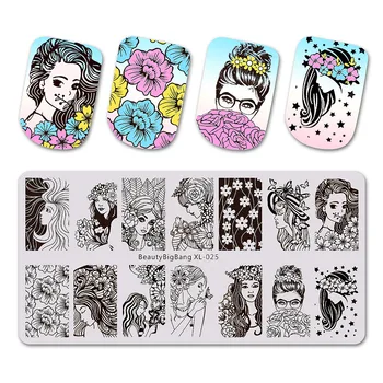 

BeautyBigBang Beauty Girl Flower Pattern Stainless Steel Stamping Plates Nail Art Tool DIY Nails Print Image BBB XL-025