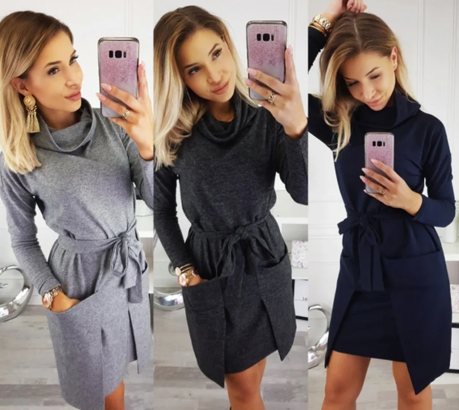 Autumn Women Blouse Dress Heap Turtle Neck Long Sleeve Pocket Dress Tops Ladies Tight waist bow Female Sweatshirt Vesdies -85
Autumn Women Blouse Dress Heap Turtle Neck Long Sleeve Pocket Dress Tops Ladies Tight waist bow Female Sweatshirt Vesdies -85