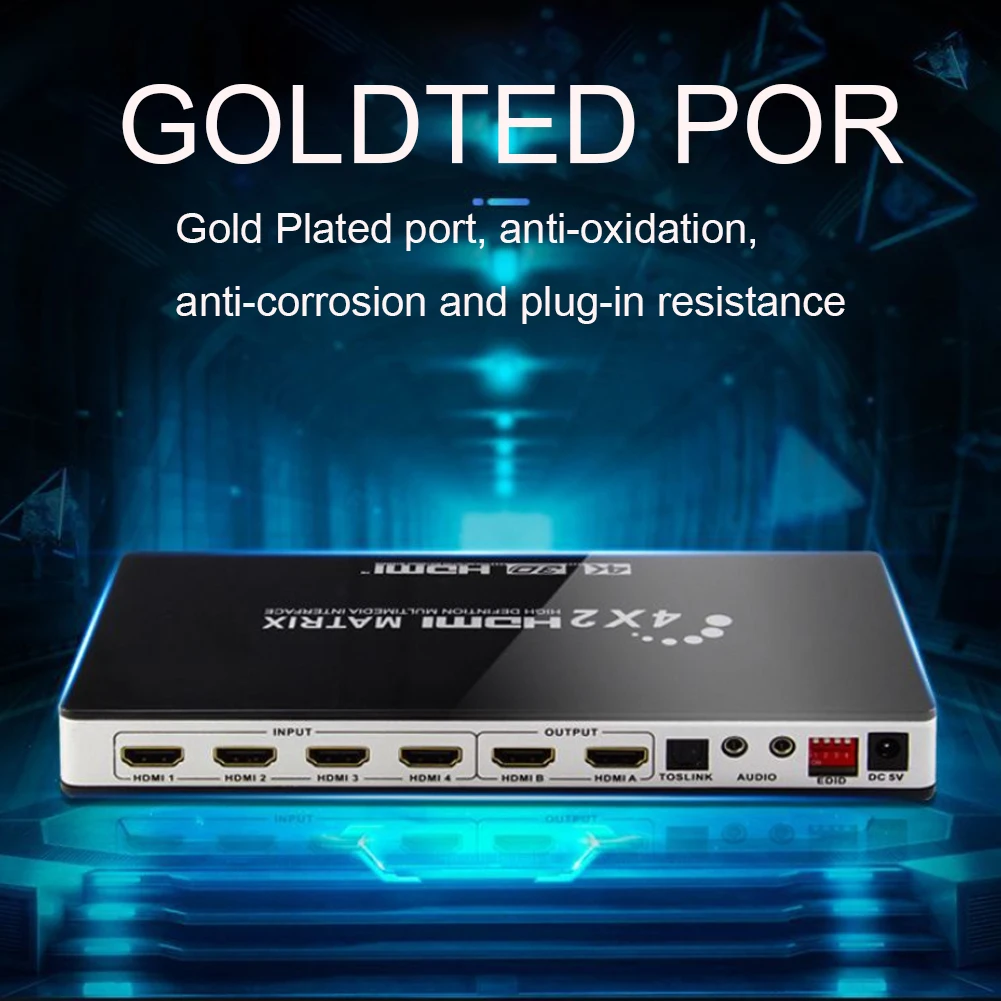 4K 3D 4x2 Av Receiver Video Converter To TV HDMI Matrix Switcher Optical Port Audio Gold Plated Interface Arc Splitter Home
4K 3D 4x2 Av Receiver Video Converter To TV HDMI Matrix Switcher Optical Port Audio Gold Plated Interface Arc Splitter Home