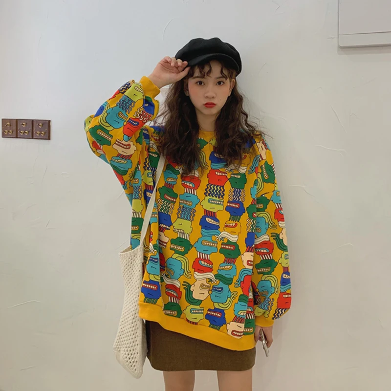 2020 new autumn funny cartoon print round neck sweatshirt female Korean version loose lazy style long-sleeved sweatshirt tops
2020 new autumn funny cartoon print round neck sweatshirt female Korean version loose lazy style long-sleeved sweatshirt tops