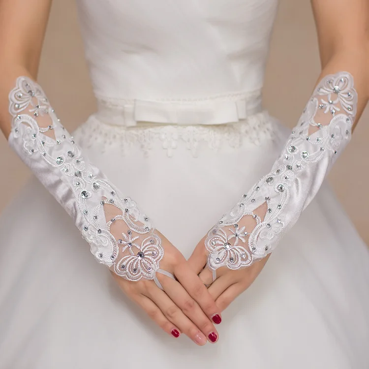 Women Fingerless Bridal Gloves Elegant Short White Satin Beads Glove Eblow Length Wedding Accessories
Women Fingerless Bridal Gloves Elegant Short White Satin Beads Glove Eblow Length Wedding Accessories