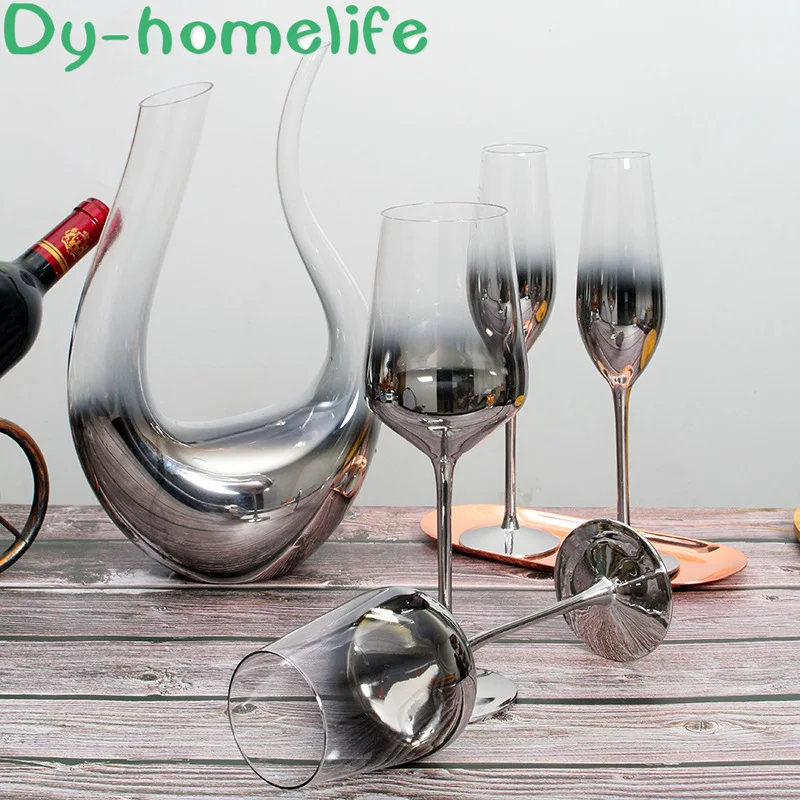 European-style Crystal Glass Electroplating Silver-gray Gradient American Red Wine Glass Metal Goblet U-shaped Decanter Wine Set
European-style Crystal Glass Electroplating Silver-gray Gradient American Red Wine Glass Metal Goblet U-shaped Decanter Wine Set