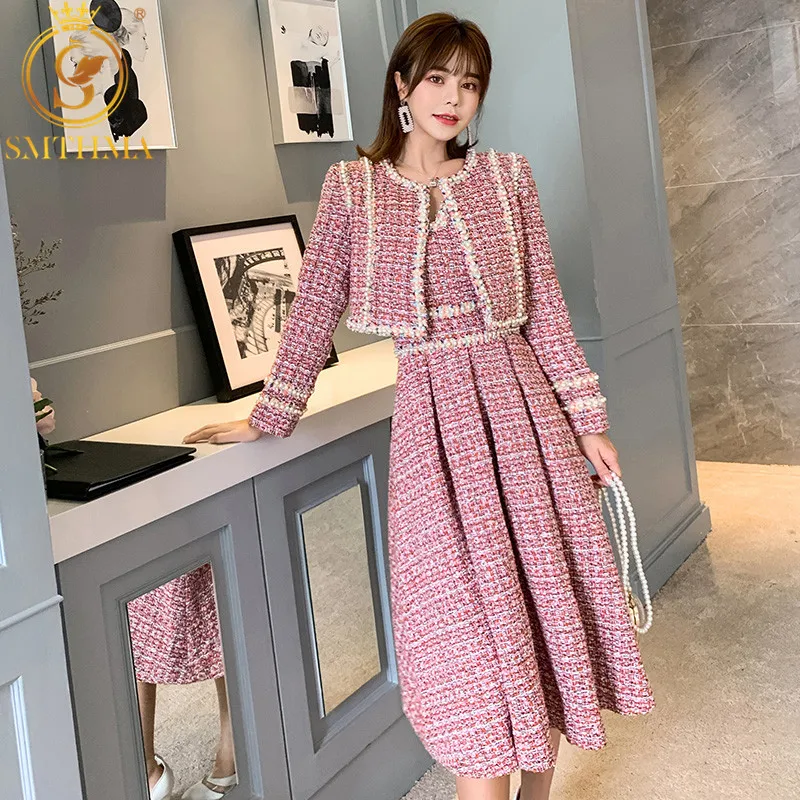 SMTHMA Winter New fashion women's Tweed short coat and dress two-piece suit High Quality Women's Beading Dress 2 piece Sets
SMTHMA Winter New fashion women's Tweed short coat and dress two-piece suit High Quality Women's Beading Dress 2 piece Sets