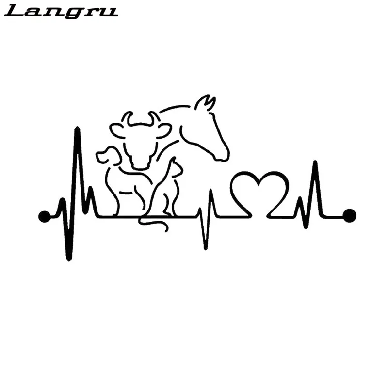 Langru 20*10.6CM Dog Cat Horse Cow Heartbeat Lifeline Monitor Creative Animal Car Sticker Accessories Jdm | Автомобили и