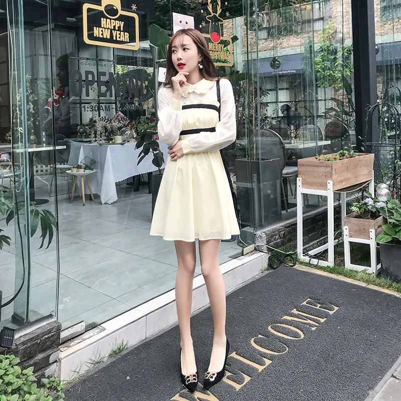 French GIRL'S Tea Break Skirt 2019 Autumn And Winter New Style Elegant Small Fold-down Collar Waist Hugging A- line Dress Women' 
French GIRL'S Tea Break Skirt 2019 Autumn And Winter New Style Elegant Small Fold-down Collar Waist Hugging A- line Dress Women'