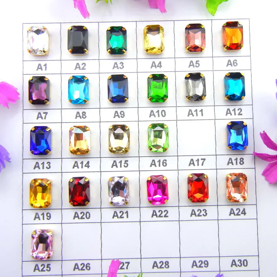 Description Picture 3 of itemGlass Crystal Gold claw settings 7 Sizes Various colors Rectangle shape Sew on Crystals rhinestone beads garment handicraft diy
