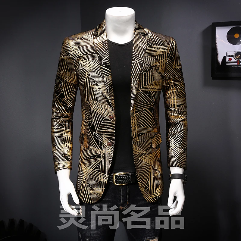 Fashion Men's Floral Two Buttons Front Blazer Long Sleeve Printing Youth Jackets Lapel Gold Lines Business Casual Male Coat F63
Fashion Men's Floral Two Buttons Front Blazer Long Sleeve Printing Youth Jackets Lapel Gold Lines Business Casual Male Coat F63