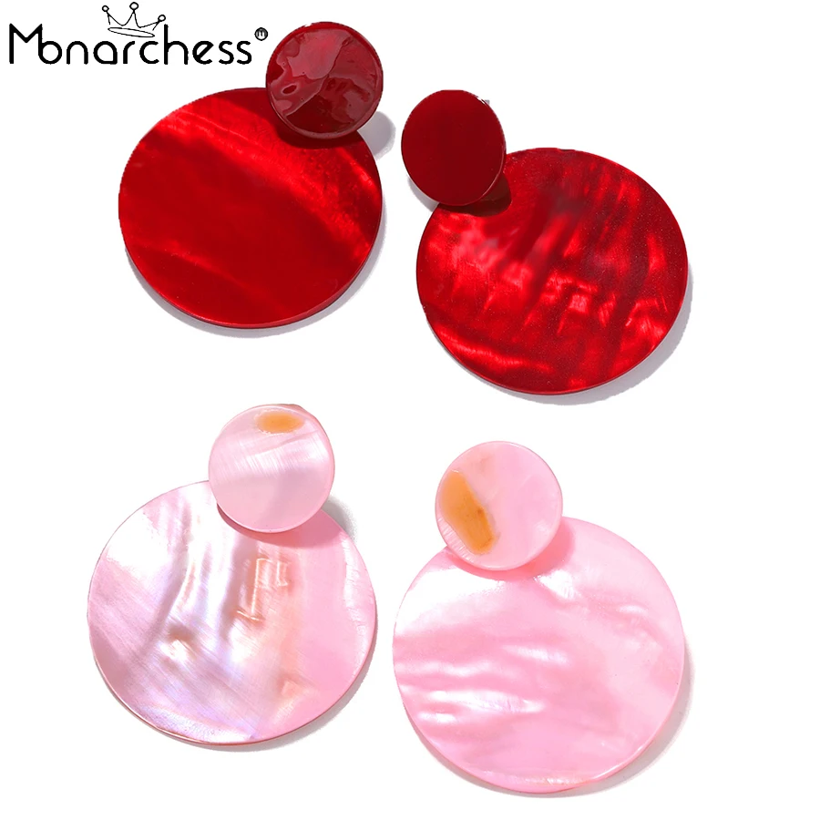 Monarchess Girlgo Round Acrylic Acetate Plate Red Black Patch Fashion Large Drop Earrings Women Smooth Party Earring Jewelry | Украшения и