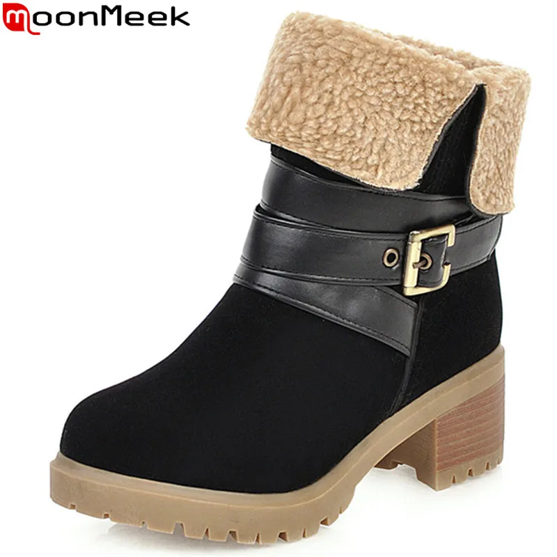 MoonMeek large size 34-46 fashion ankle boots round toe slip on square heels autumn winter boots buckle flock ladies boots 2020
MoonMeek large size 34-46 fashion ankle boots round toe slip on square heels autumn winter boots buckle flock ladies boots 2020