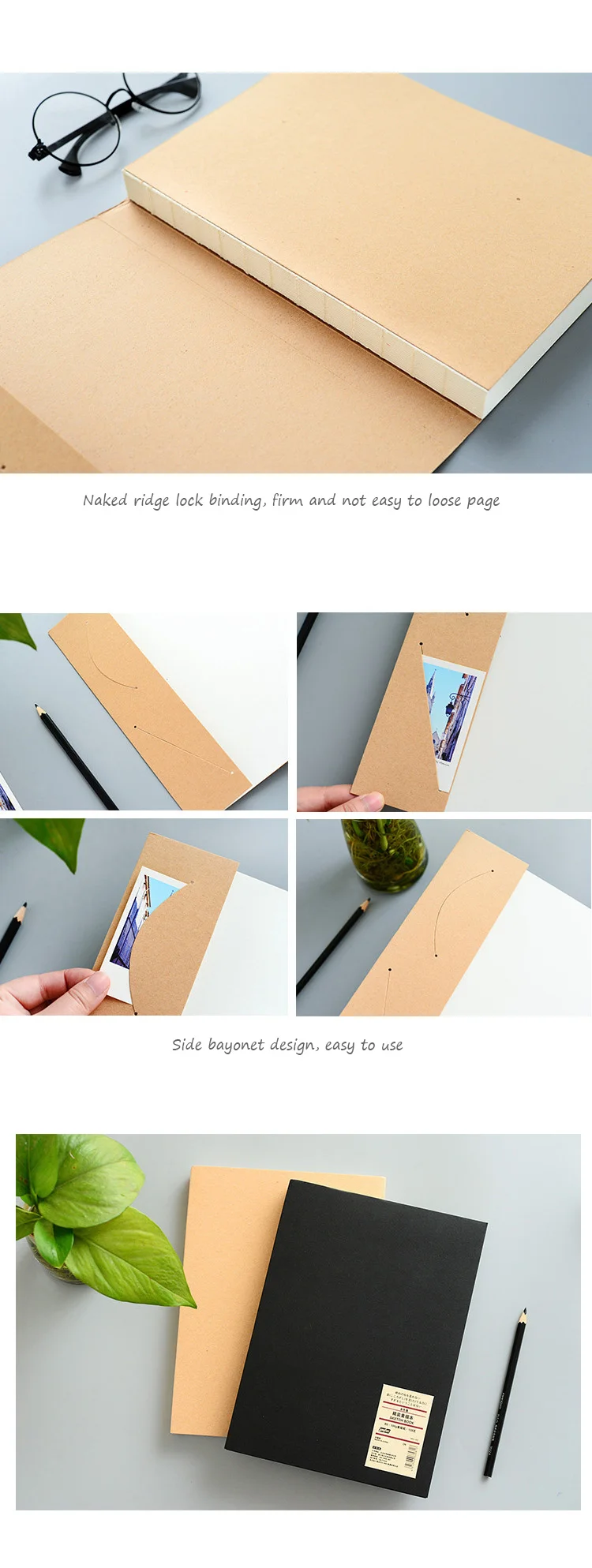 Generic Kraft Hardcover Sketchbook Large Size Thicken 256 Notebooks