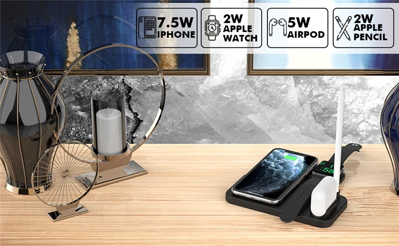 4 in 1 Wireless QI 10W Fast Charging Dock Stand For iphone 11 Pro 8 XR XS For Apple Watch 5 4 Airpods Pro Pencil Charge 4 in 1 Wireless QI 10W Fast Charging Dock Stand For iphone 11 Pro 8 XR XS For Apple Watch 5 4 Airpods Pro Pencil Charge