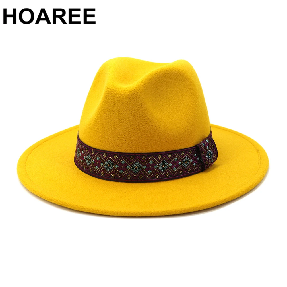 HOAREE Yellow Wide Brim Fedora Hat for Women Wool Felt Hat Woolen Trilby Autumn Winter Panama Black Female Jazz Cap Chapeau
HOAREE Yellow Wide Brim Fedora Hat for Women Wool Felt Hat Woolen Trilby Autumn Winter Panama Black Female Jazz Cap Chapeau