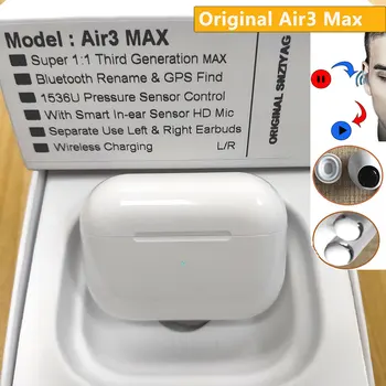 New Original Air3 Max TWS Wireless Bluetooth Earphone in-ear Earbuds Pressure Sensor PK H1 Chip i9000 tws i90000 Max i900000 Pro
New Original Air3 Max TWS Wireless Bluetooth Earphone in-ear Earbuds Pressure Sensor PK H1 Chip i9000 tws i90000 Max i900000 Pro